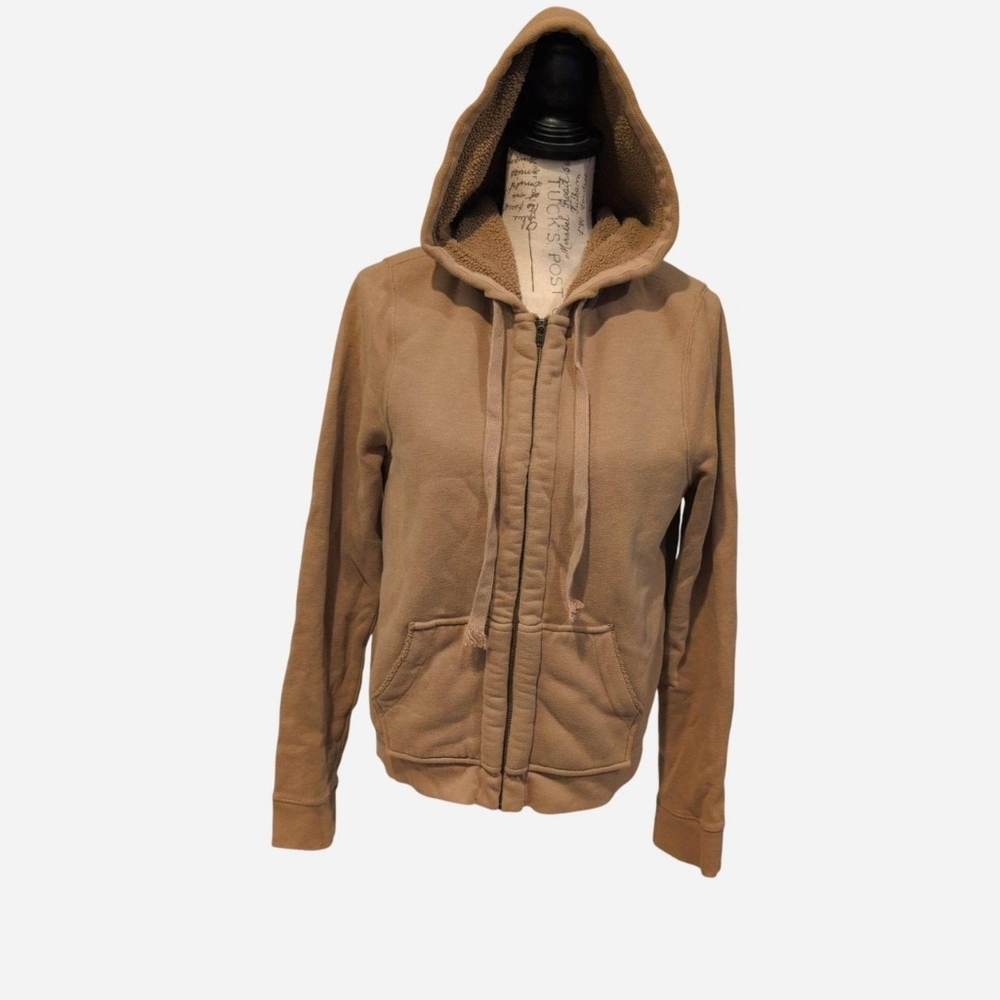 J crew Light Brown fleece lined Zip up sweatshirt Size L
